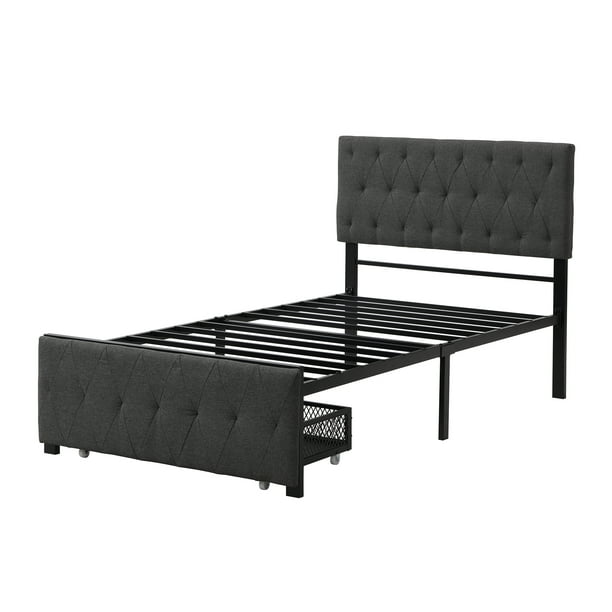 Metal Twin Platform Bed for Bedroom, Storage Bed with a Big Drawer, No