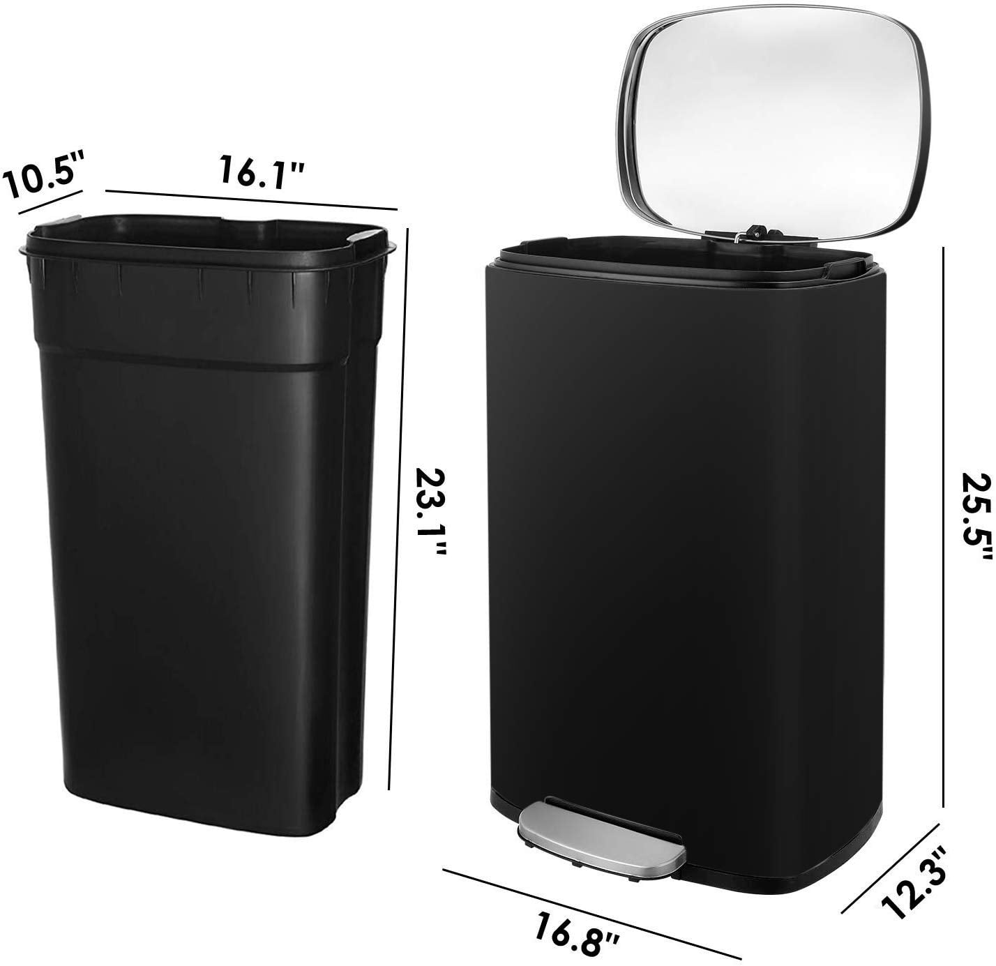 LAZY BUDDY 13.2 Gallon Step Trash Can with Lid, Stainless Steel Kitchen Garbage Can with Inner Bucket for Home Office