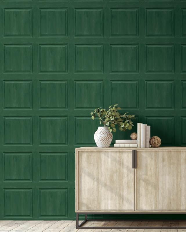 NextWall Arthouse Washed Faux Panel Peel and Stick Wallpaper 20.5 in. W x 18 ft. L - Emerald Green