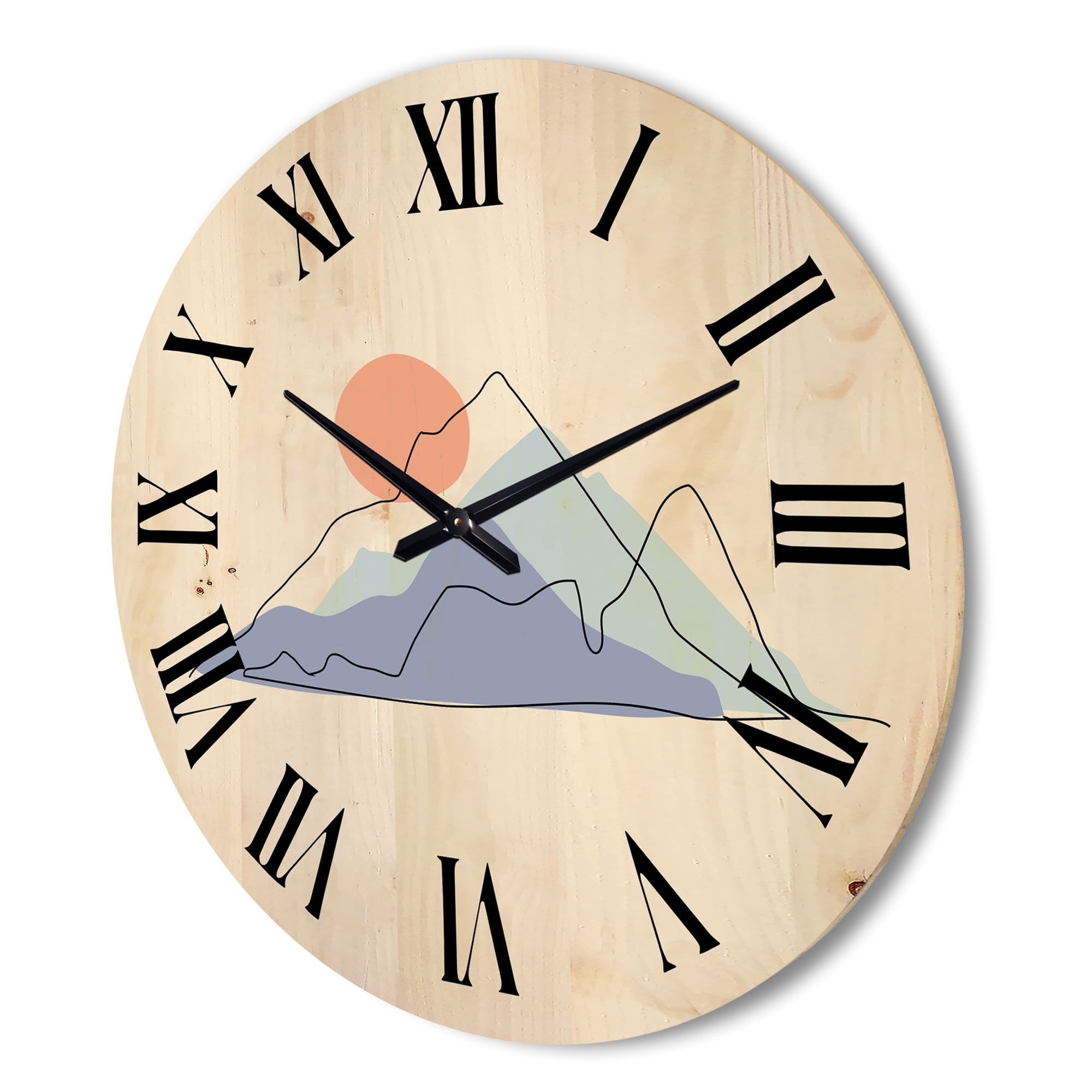 Designart 'Abstract Red Moon With Mountainscape' Modern Wood Wall Clock