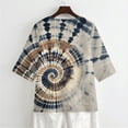 thumbnail image 5 of Xoenoiee Tie Dye Print Womens Cotton Linen Button Down Shirts 3/4 Sleeve Casual Loose Fit V Neck Stylish Breathable Summer Spring Blouses Top, 4XL, 5 of 7