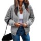 thumbnail image 2 of Mujer Invierno Chaqueta De Manga Larga Moda Otoño Invierno Cálido Color Puro Cremallera Frente Abierto Outwear Abrigo Gris S, 2 of 5