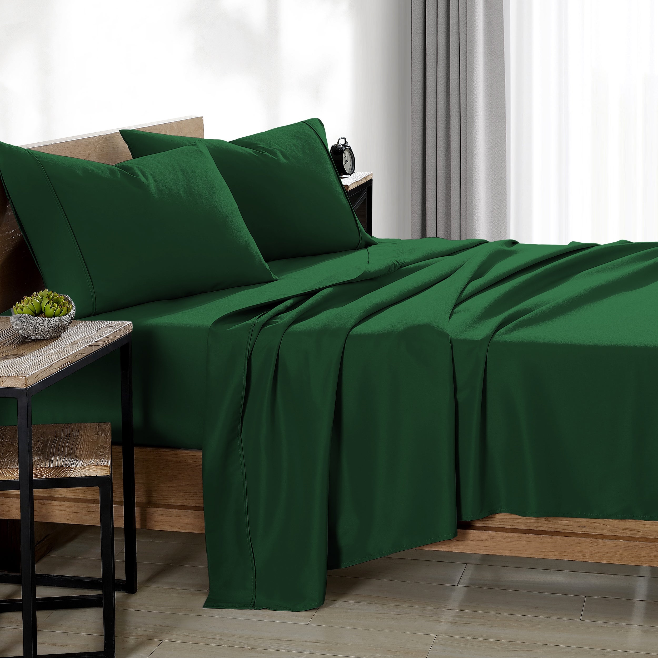 Bare Home Hypoallergenic Brushed Microfiber Deep Pocket Sheet Set Forest Green Queen Solid Color