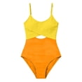 thumbnail image 4 of Girl Swimsuit One Piece Cutout Ruched Bathing Suit for Girls Color Block Adjustable Straps Pad Swimwear 7-16y(Yellow,13), 4 of 5