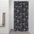 thumbnail image 2 of Blue Highland Cow Flower Pattern Shower Curtain 36"x72" ,Bathroom Decorative Shower Curtains Set with 12 Hooks,Modern Waterproof Washable Shower Curtain, 2 of 6