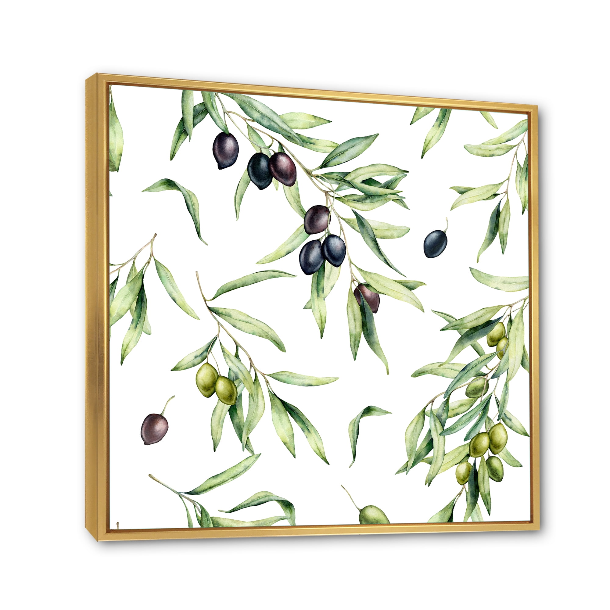 Designart 'Black and Green Olives With Olive Branches & Leaves' Lake House Framed Canvas Wall Art Print