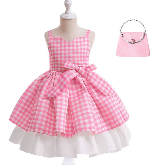 Girls Pink Plaid Princess Dress Movie Cosplay Costumes Halloween Outfits for 4-9Y