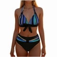 thumbnail image 5 of Sakmal Plunge Bikini Swimsuits for Women Swimwear Striped Vacation Blue Swimsuits for Women S, 5 of 5