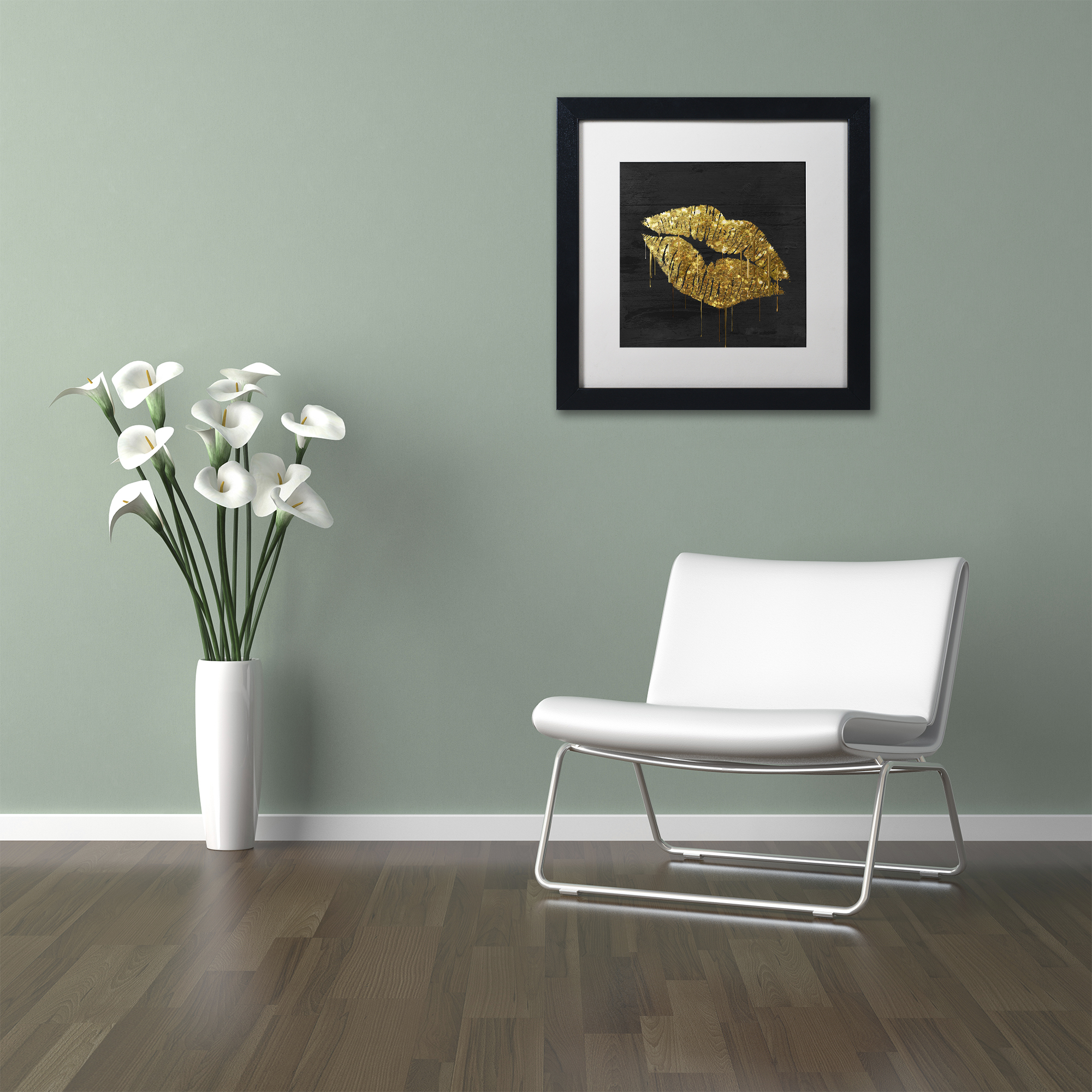 Trademark Fine Art 13x13 Design Framed Wall Art 'Golden Lips' by Color Bakery