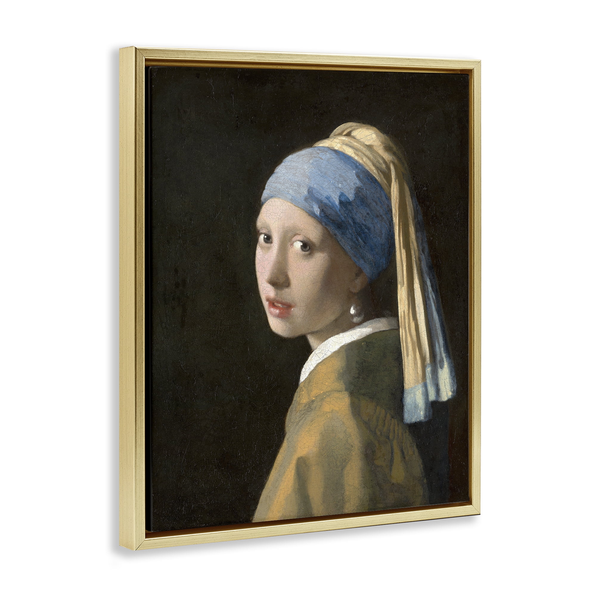 Stupell Industries Classical Vermeer Pearl Earring People Painting Gold Floater Framed Canvas Art Print Wall Art, 25 x 31