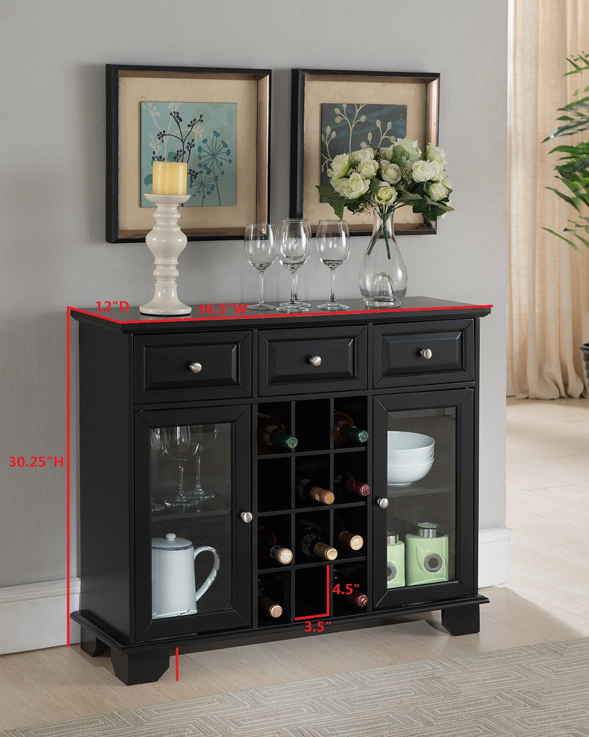 Black buffet with wine on sale rack
