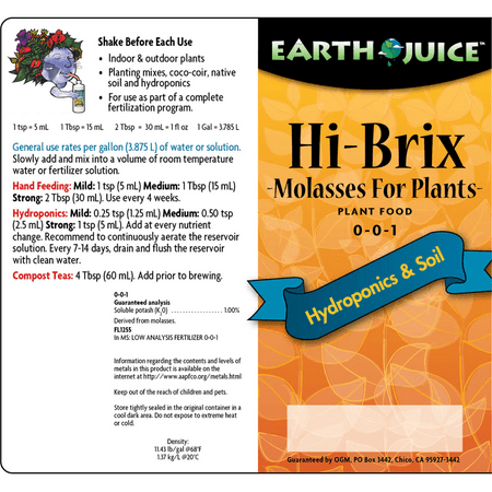 Earth Juice Hi-Brix Molasses Nutrient Plant Food Fertilizer, 1 qt