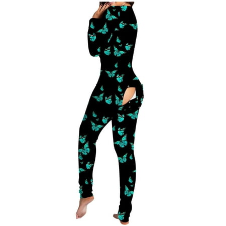 

Women s Button-Down Printed Functional Buttoned Flap Adults Jumpsuit (Not Positioning) Button-Up Functional Button Flap Adult Pajamas Green Xxxl Pjs For Women Teddy Lingerie For Women11824