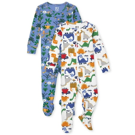 

The Children s Place Baby and Toddler Snug Fit 100% Cotton Zip-Front One Piece Footed Pajama 2-Pack Safari/Dino 0-3 Months