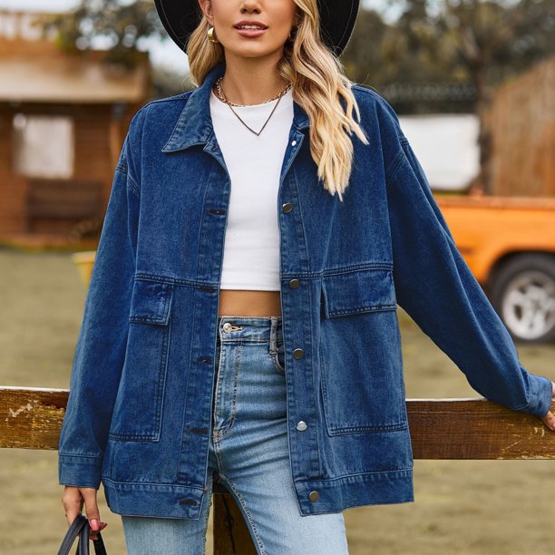 Chaqueta holgada para mujer, chaqueta abotonada para mujer