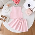 thumbnail image 5 of WEIGFI Toddler Girls Outfit Sets Summer School Uniform Button Vest Top And Pleated Skirt 2 Piece Sleeveless V-Neck Two Piece Bowknot Solid Color Performance Daily Cute Vacation Set,Pink,3-4 Years, 5 of 6