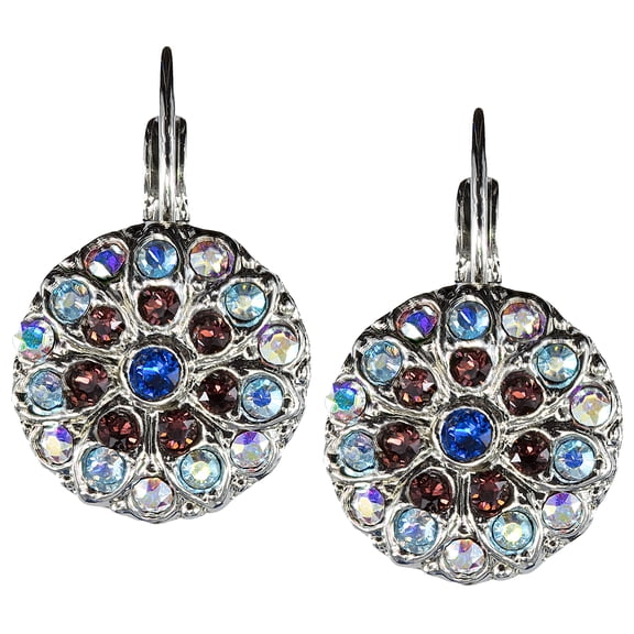 Swarovski Handmade 22mm Flower Glow Earrings in Burgundy, Aqua AB, Crystal AB Nickel Free