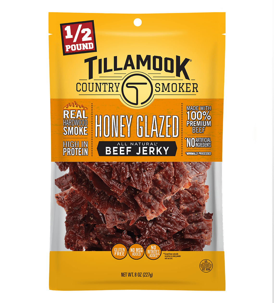 (3 pack) Tillamook Country Smoker, Real Hardwood Smoked Honey Glazed Beef Jerky, 8 oz Bag