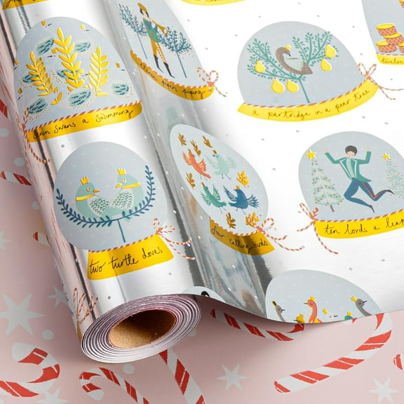 GRD Christmas Wrapping Paper, Reversible Green Christmas Tree, Santa Claus Design Gift Wrapping Paper, Mini Roll (17 Inch X 32.8 Feet)