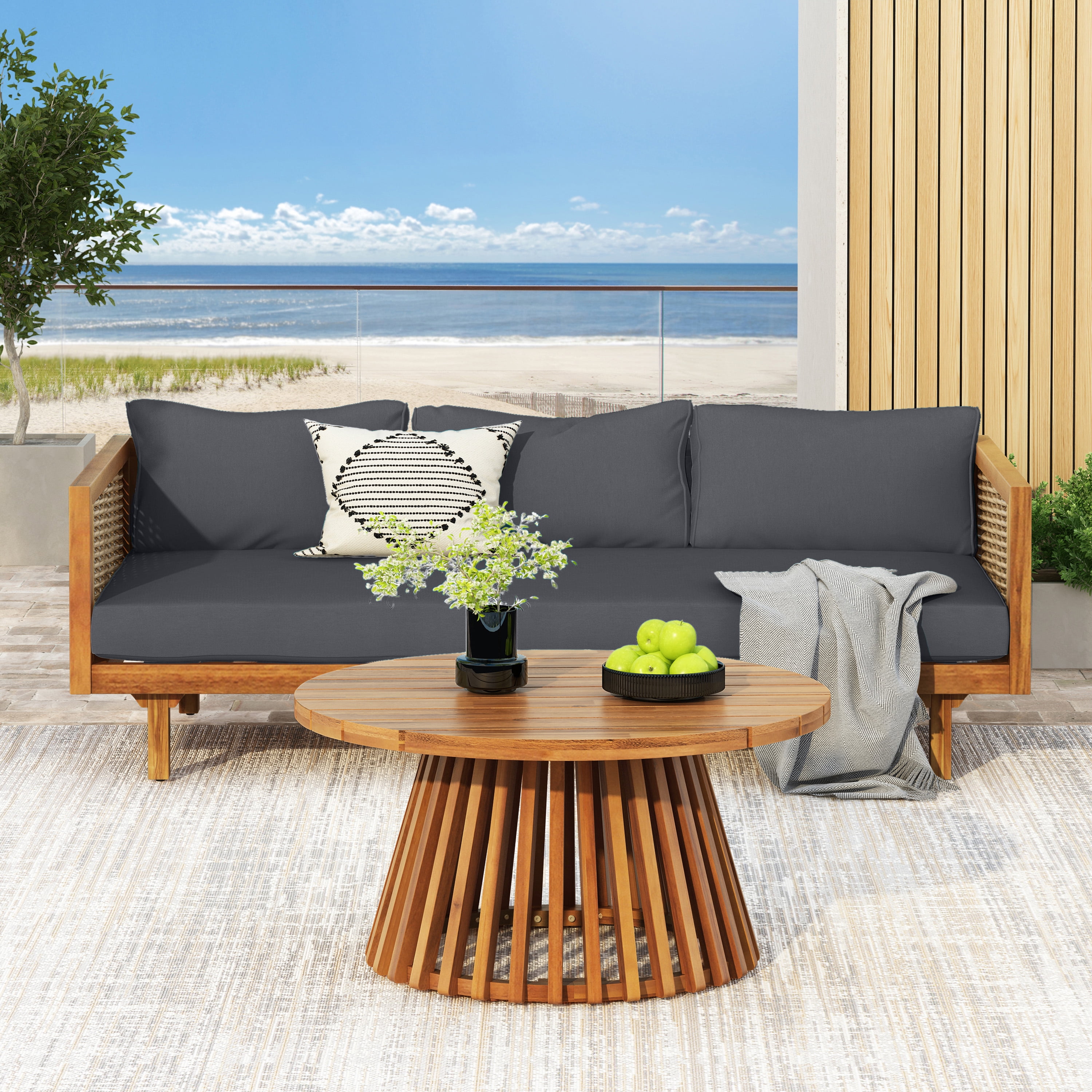 Euroco Wicker Patio Furniture Set Outdoor Rattan Sectional Sets Conversation Set - Weather-Resistant, for Garden, Patio & Deck(with Water Resistant Thick Dark Grey Cushions)