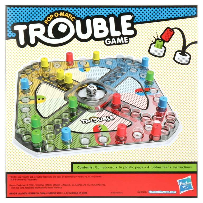 Trouble Board Game with Coloring and Activity Sheet for Kids and Family Ages  5 and Up, 2-4 Players 