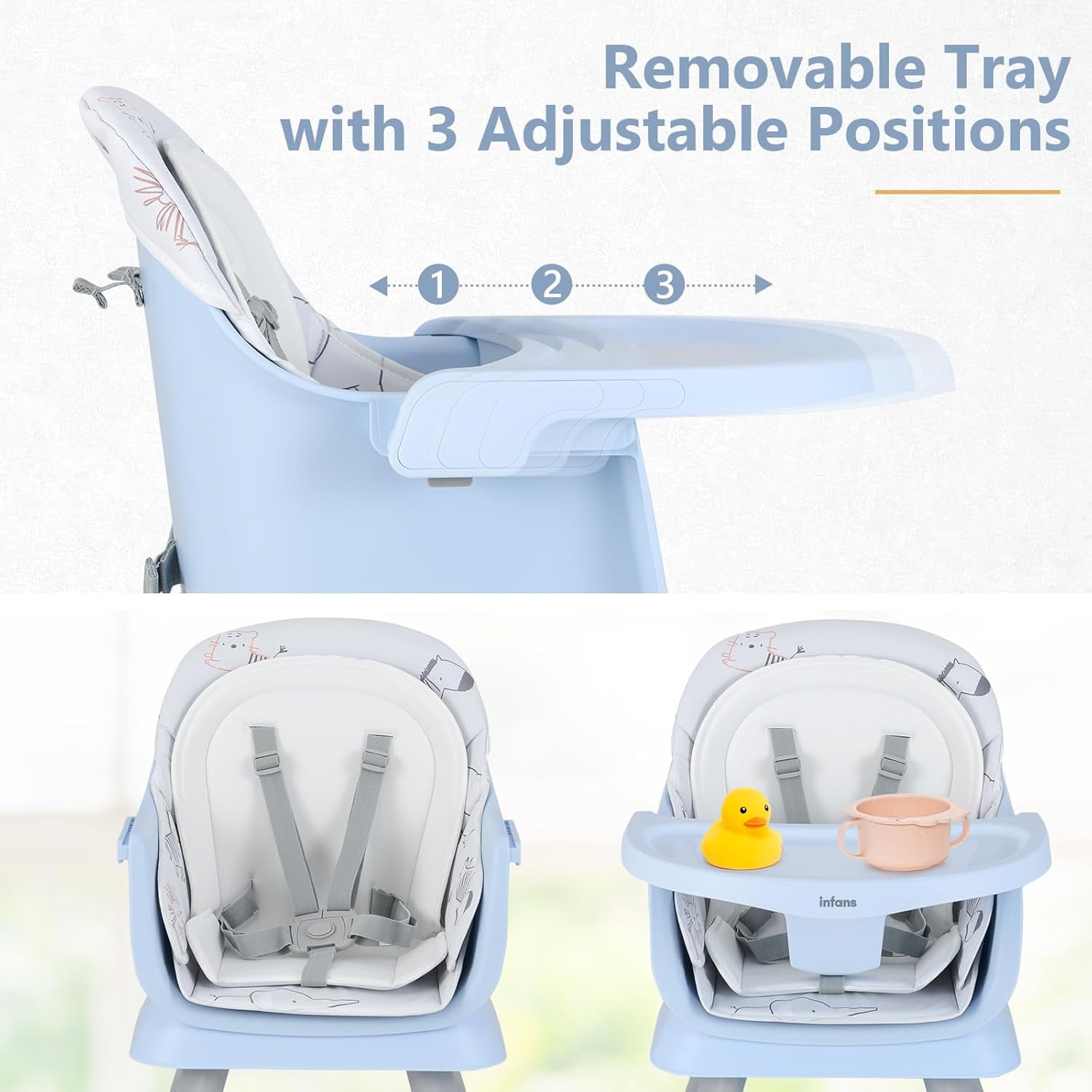 INFANS 8 in 1 Baby High Chair, Convertible Highchair for Babies and Toddlers, Infant Dining Booster Seat, Building Block Table, Kids Stool Table Chair Set with Removable Tray