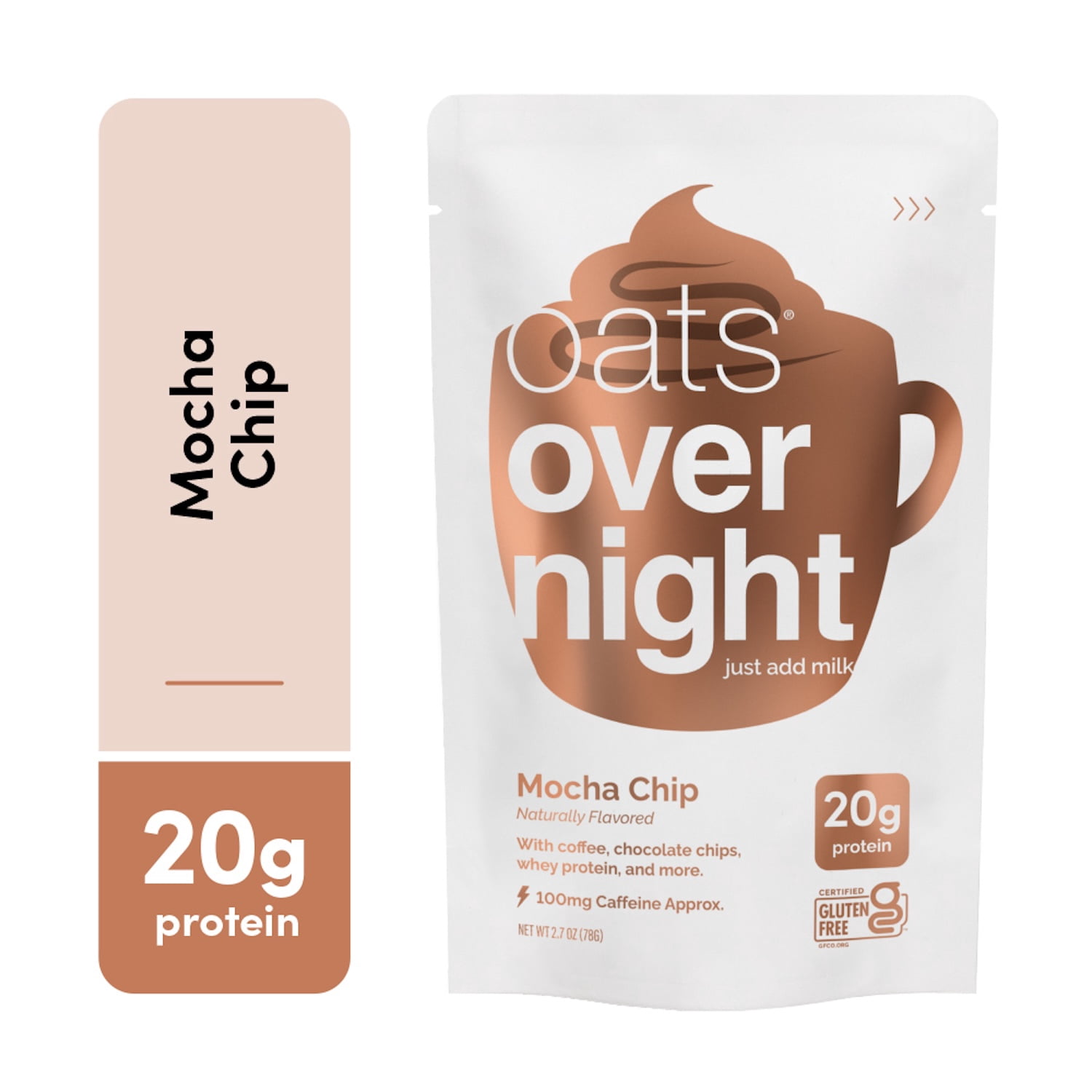(3 pack) Oats Overnight Mocha Chip High-Protein Overnight Oatmeal Shakes, 2.7oz, 1 Pouch