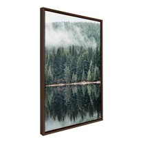 Kate and Laurel Sylvie Evergreen Reflections Framed Canvas Wall Art by Emiko and Mark Franzen of F2Images, 23x33 Brown, Natural Mountain Tree Landscape Art for Wall Decor