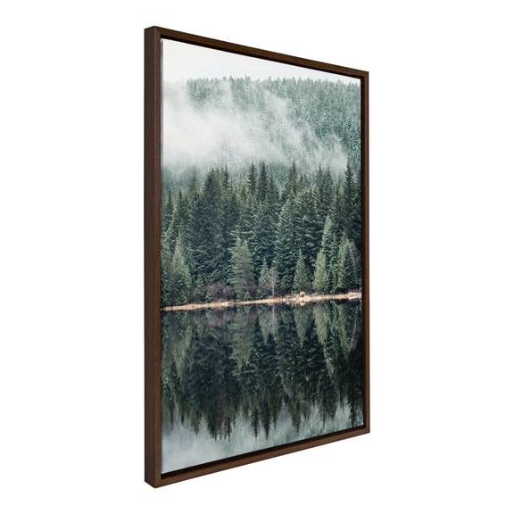 Kate and Laurel Sylvie Evergreen Reflections Framed Canvas Wall Art by Emiko and Mark Franzen of F2Images, 23x33 Brown, Natural Mountain Tree Landscape Art for Wall Decor