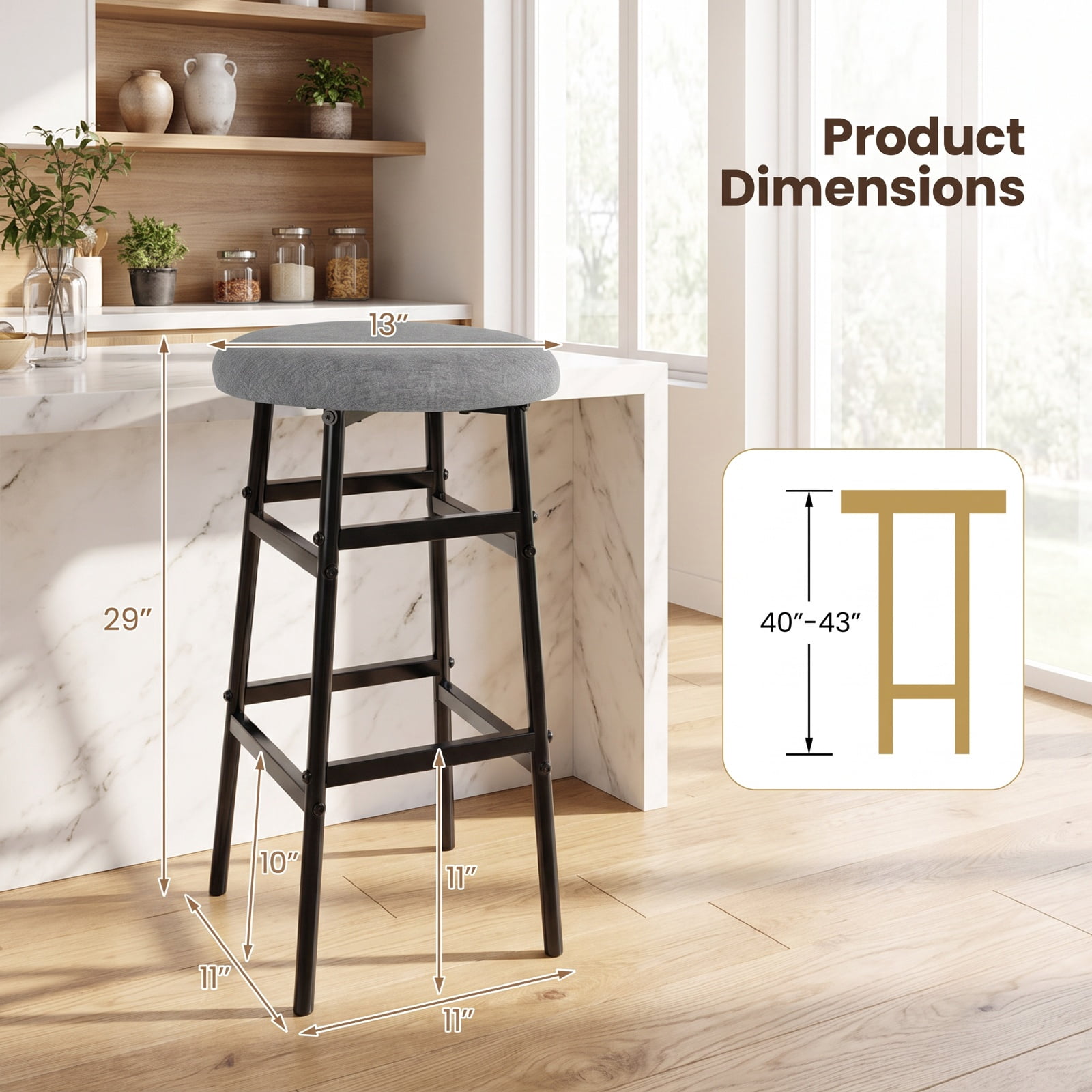 Furnibear Bar Stools Set of 2 with Sturdy Metal Frame and Footrest for Kitchen