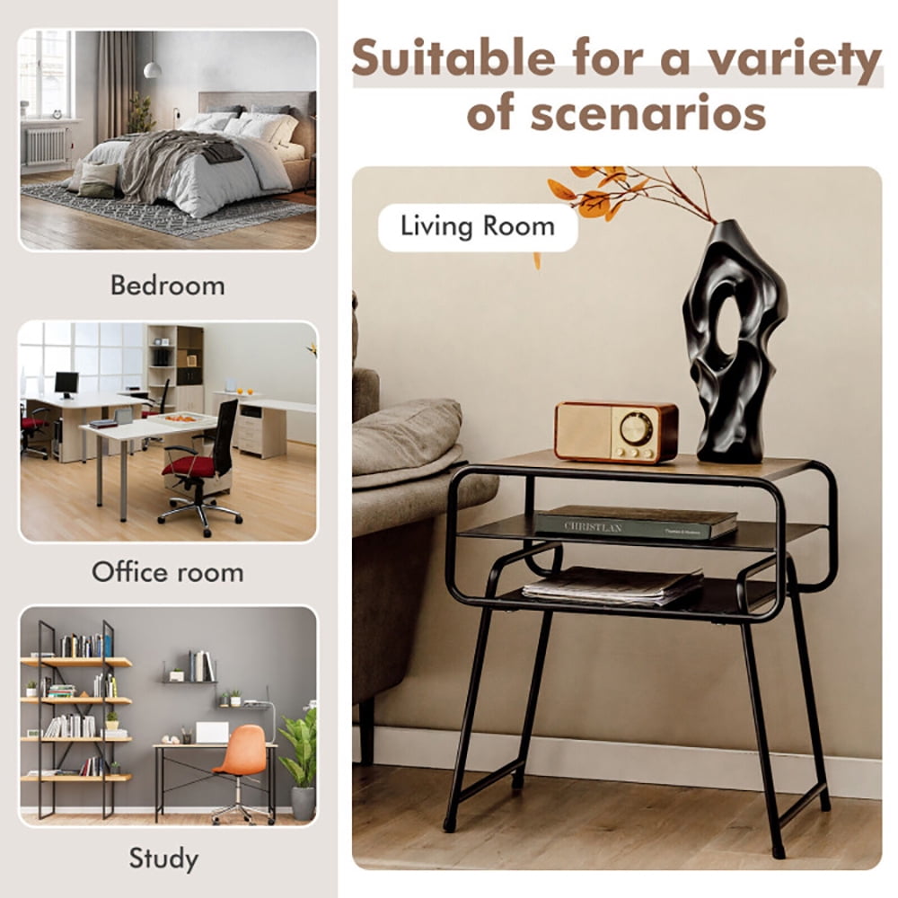 Finihen End Table, 3-tier Compact Side End Table with Storage Shelf, Sofa Side Table, Bed Side Table, for Living Room, Bedroom, Coffee Finihen End Table, 3-tier Compact Side End Table with Storage Shelf, Sofa Side Table, Bed Side Table, for Living Room, Bedroom, Coffee