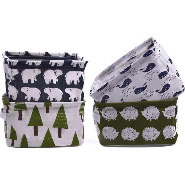 Cesta organizadora de almacenamiento de tela de 4 piezas con asas, impermeable plegable, adecuada para almacenamiento de escritorio y organizador doméstico 20,5x17x15cm (ballena, Pola