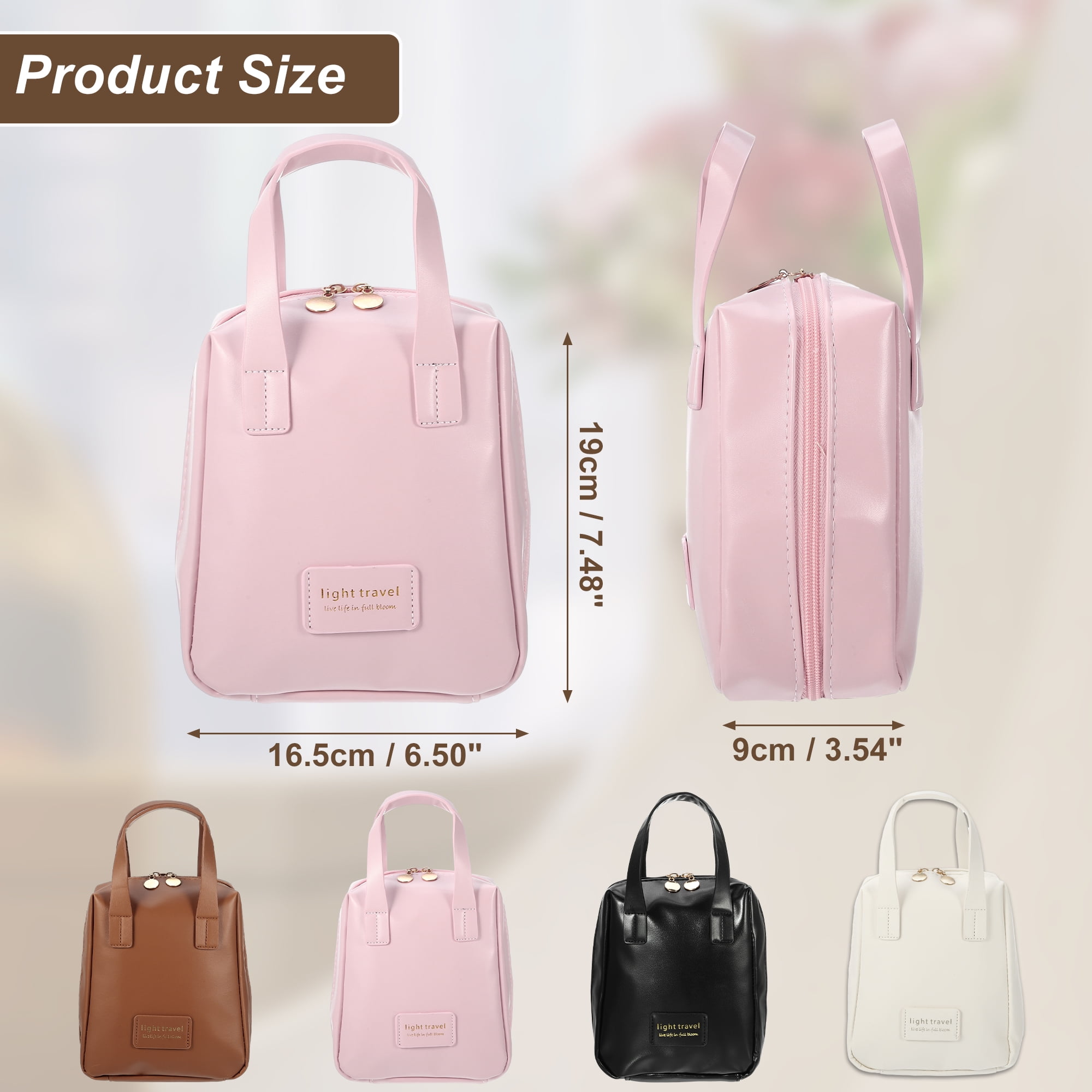 Unique Bargains Portable Makeup Bag Large Capacity Travel Makeup Pouch with Handle Pink