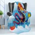 thumbnail image 4 of Dragon Soft Flannel Fleece Blanket, Surreal Folk Tale Creature Spitting Flame on Clouds Chinese Cartoon Art, Cozy Plush for Indoor and Outdoor Use, 50" x 70", Sky Blue Orange Indigo, by Ambesonne, 4 of 5