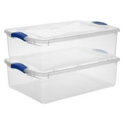 Sterilite 32 Quart Medium Latching Storage Bin, Clear Plastic Storage Container with Latch Lid, Blue