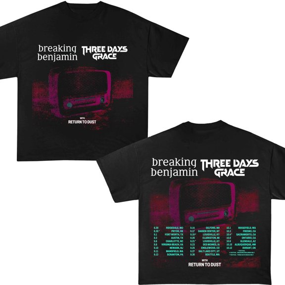 Three Days Grace Breaking Benjamin 90s Vintage T-Shirt, 2025 Tour Shirt,Black Color,Size 3XL