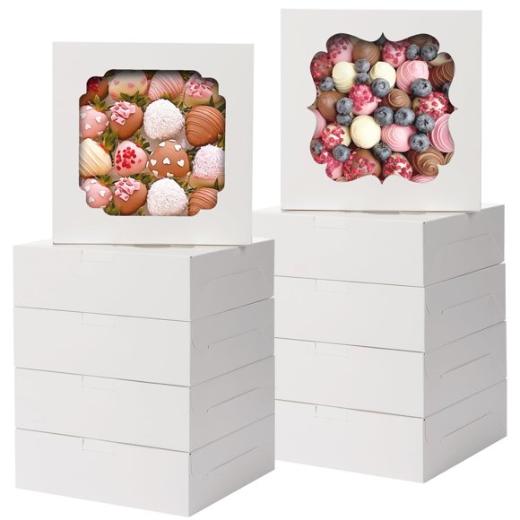 Cajas de panadería TOMNK, 60 unidades, 20 x 20 x 6 cm, con 2 ventanas estilo