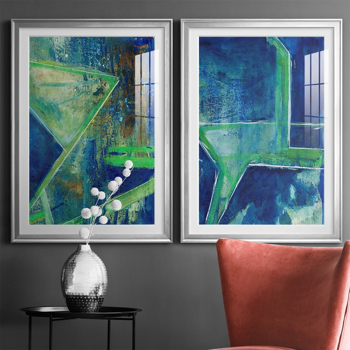 Wexford Home Geometric in Cool VII Premium Framed Print, 22.5" x 30.5" - Ready to Hang, Silver (Set of 2)