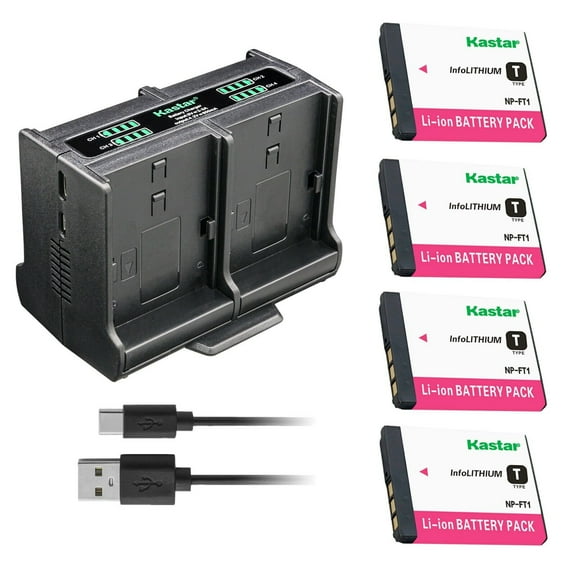 Kastar 4-Pack Battery and Quadruple Charger Compatible with Sony NP-FT1, Type T Battery, C-CS3 BC-TR1 Charger, Sony Cyber-shot DSC-L1 DSC-L1/B DSC-L1/L DSC-L1/LJ DSC-L1/R DSC-L1/S DSC-L1/W Camera