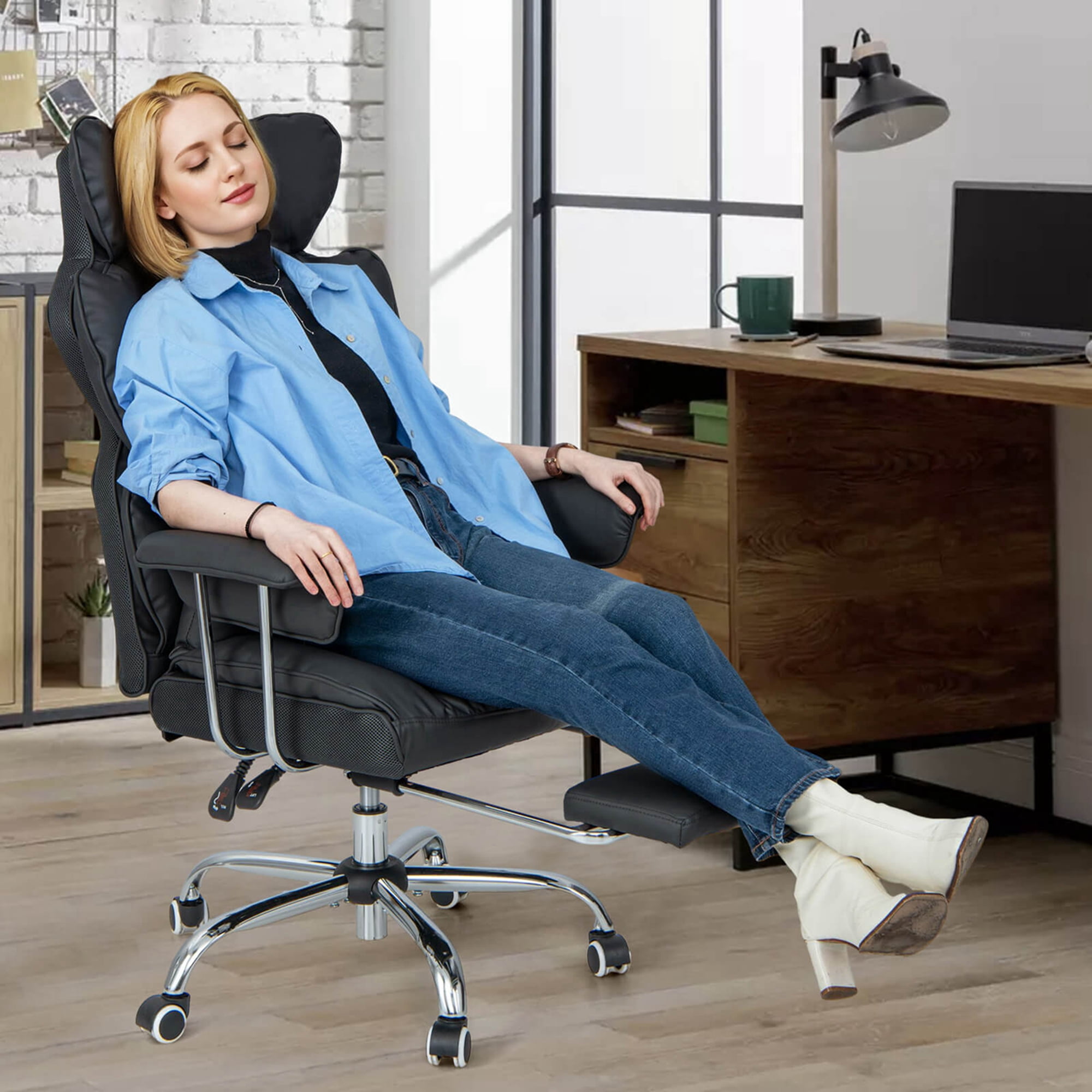 Costway Office Desk Chair Big and Tall Executive Office Chair with Footrest Lumbar Support Black