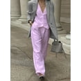 thumbnail image 2 of Faithtur Women's Summer Cotton Linen Outfits Solid V-Neck Button Vest + Wide Leg Pants Set Blazer Suits, 2 of 3