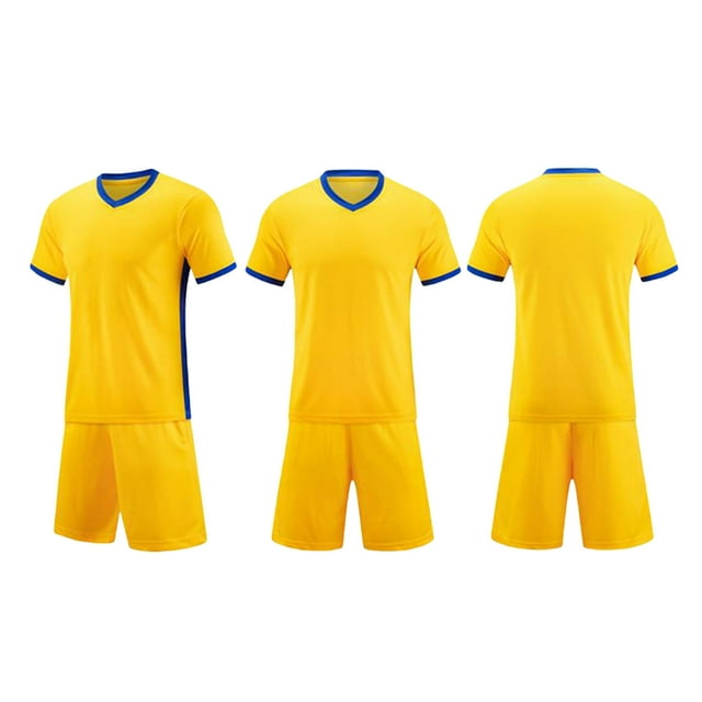 Conjuntos de blusas y camisas de manga corta con cuello en V. Conjunto de traje de fútbol de color sólido para niños para juegos deportivos universitarios, partidos de rendimiento, uniformes de entren