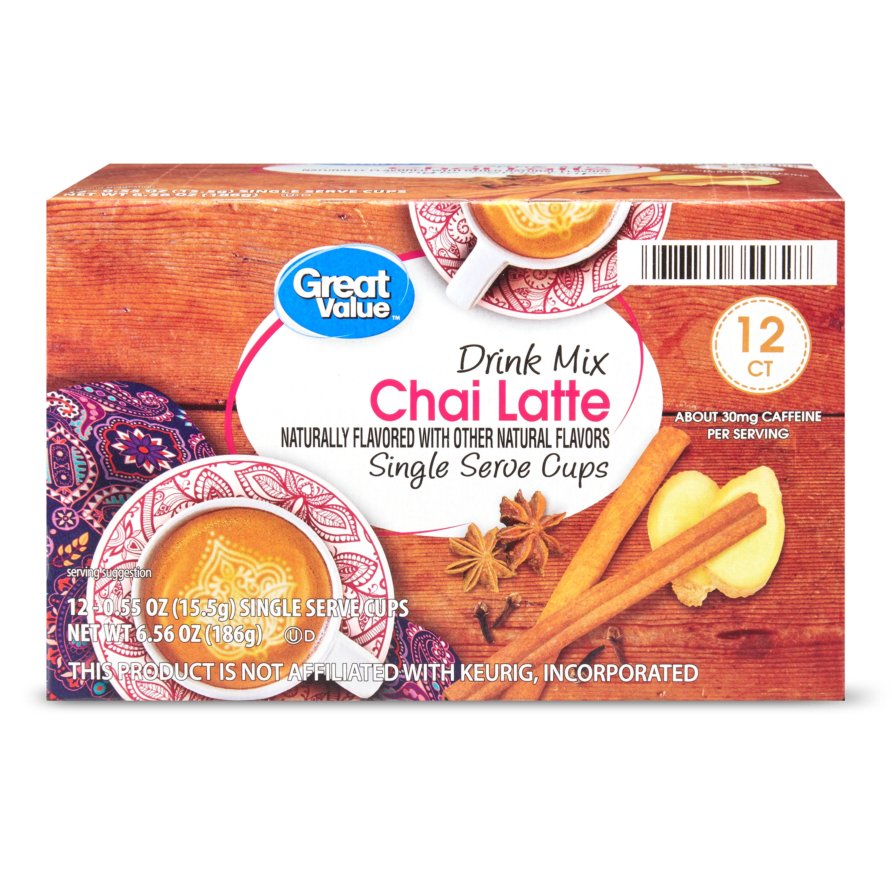 Great Value Chai Latte Drink Mix Single-Serve Cups, 12 Ct
