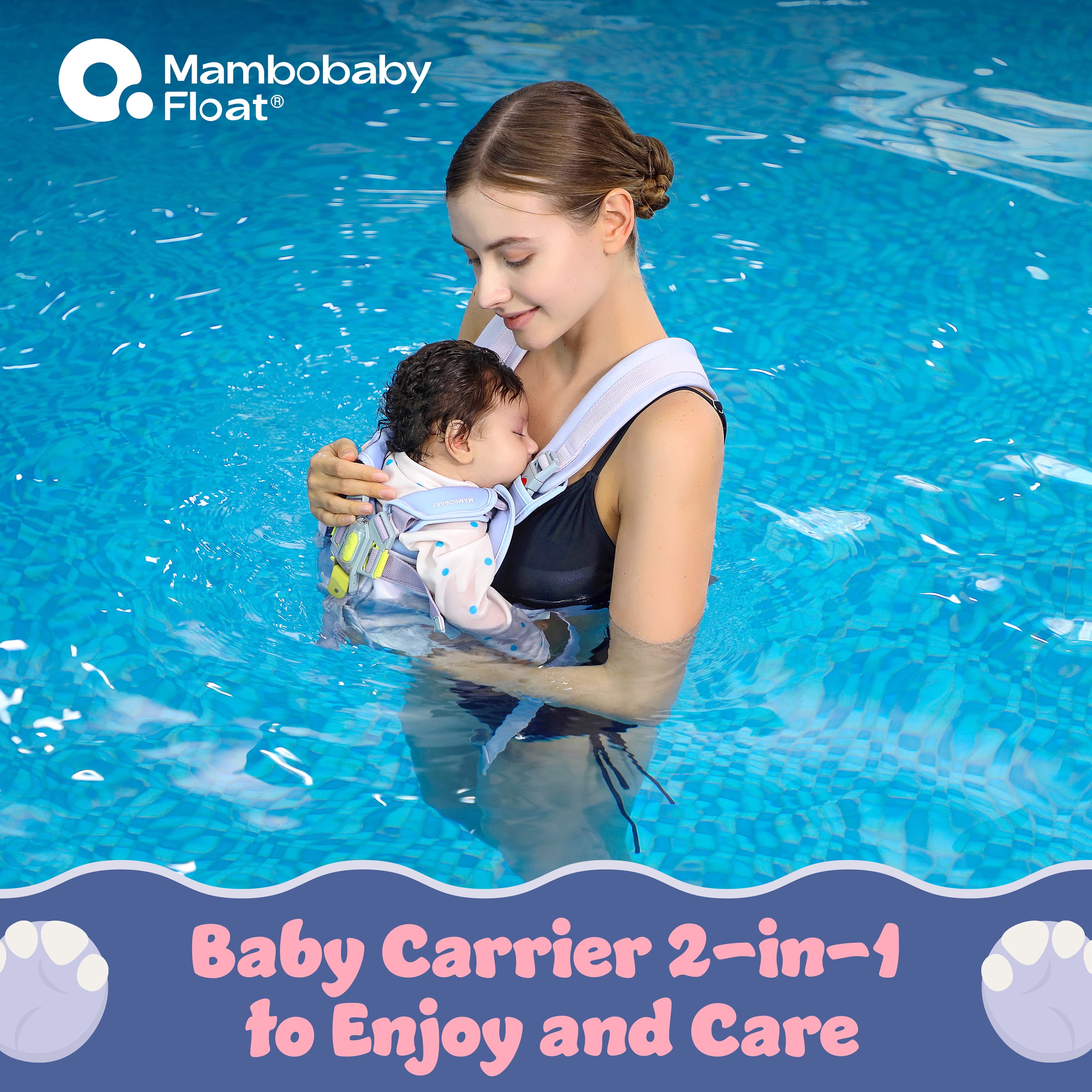Mambobaby Baby Pool Float with 3D Canopy and Carrier- Blue
