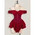 thumbnail image 5 of Burgundy Off Shoulder Gothic Corset Mini Dress With Ruffle Trim, Jacquard Waist, Layered Hem & Sweetheart Neckline, 5 of 8