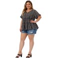 thumbnail image 3 of DARING DIVA Women's Plus Size V Neck Short Sleeve Floral Babydoll Blouse 5X Black Purple, 3 of 6