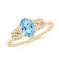 ANGARA Natural Vintage Style Oval Aquamarine Ring with Diamonds in 14K Yellow Gold for Women (Size-7x5mm) | March Birthstone, Birthday, Anniversary, Jewelry Gift for Women | Natural Aquamarine Ring