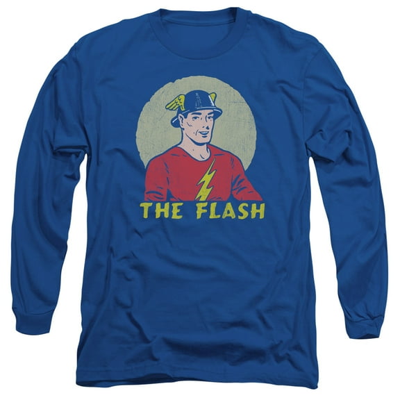 DC Comics Flash Faded Circle-Long Sleeve Adult 18/1 Royal Blue