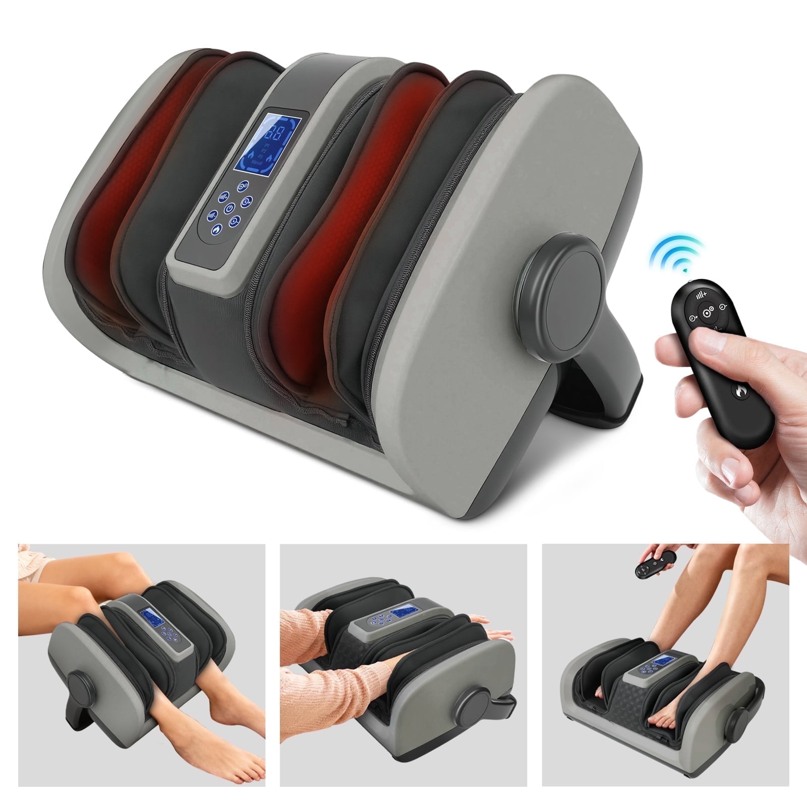 ER Foot Massager Machine, Foot and Calf Massager with Heat Adjustable Levels for Legs/Calves/Ankles/Foot Relaxation, Deep Kneading Improves Circulation Gift for Mom/Dad, Black