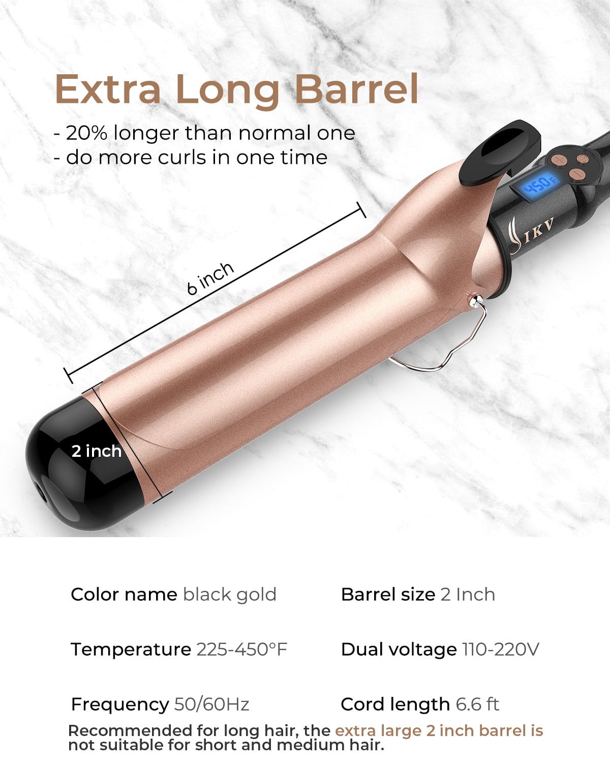 2 inch Curling Iron for Long Hair，Extra Large Barrel Curling Wand Ceramic Tourmaline, Long Barrel Hair Curler Dual Voltege